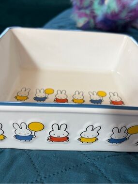 Magenta Miffy Ceramic Tray in White with Blue, Yellow & Red Accents